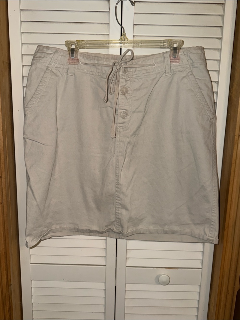 CJ Banks Casual Drawstring Button-Front Beige Skort